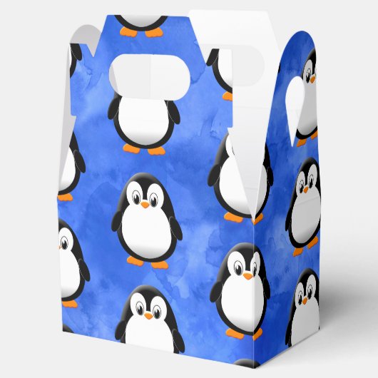 Schattigee Penguin Cartoon Blauwe Waterverf Bedankdoosjes (Geopend)