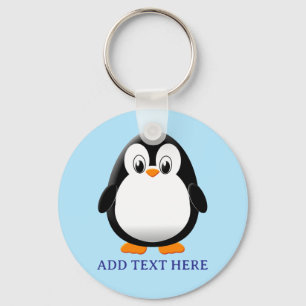 Schattigee Penguin Cartoon Custom Blue Sleutelhanger
