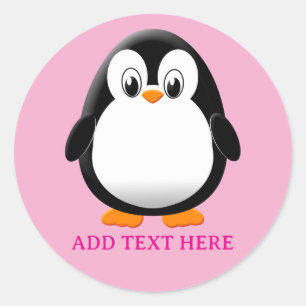 Schattigee Penguin Cartoon Custom Pink Ronde Sticker