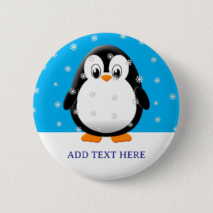 Schattigee Penguin Cartoon Sneeuwvlokken Custom Ronde Button 5,7 Cm