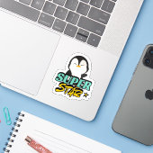 Schattigee Penguin Die Cut Sticker (Laptop met iPhone)
