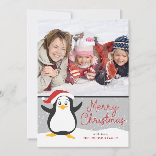 Schattigee Penguin Kerstmis Fotokaart Feestdagenkaart (Voorkant)