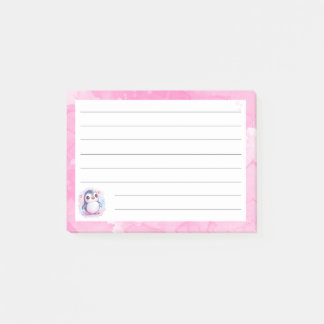 Schattigee Penguin Lined Pink Sticky Notes - 4 "x3