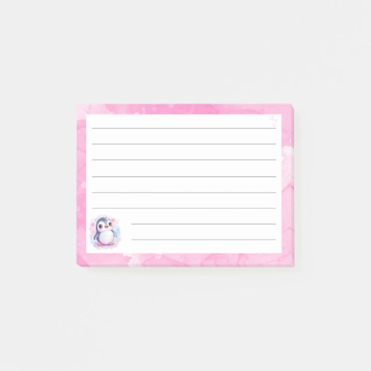 Schattigee Penguin Lined Pink Sticky Notes - 4 "x3 (Voorkant)