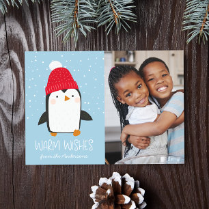 Schattigee Penguin Warm Wishes Foto Feestdagenkaart