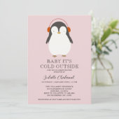 Schattigee Penguin Winter Baby shower Uitnodiging (Staand voorkant)