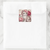 Schattigee Peony Princess Cat Vierkante Sticker (Tas)