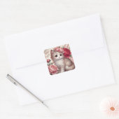 Schattigee Peony Princess Cat Vierkante Sticker (Envelop)