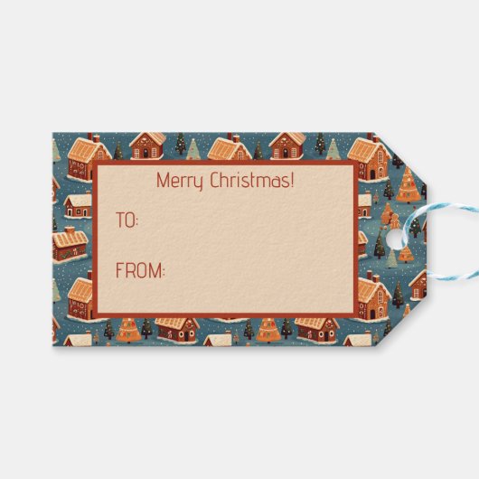 Schattigee peperkoek huizen en bomen cadeaulabel (Voorkant (Horizontaal))