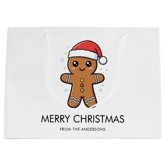Schattigee peperkoek man met kerstmis groot cadeauzakje (Voorkant)