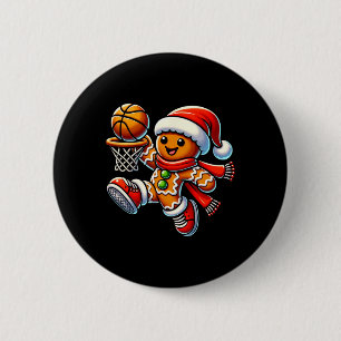 Schattigee peperkoek man spelen basketbal kerst ronde button 5,7 cm