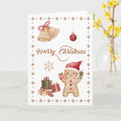 Schattigee peperkoek man Waterverf "Vrolijk kerstf Kaart (Gele Bloem)