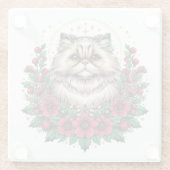 Schattigee Perzische kat, bloemig Perzisch Kat Glazen Onderzetter (Achterkant)