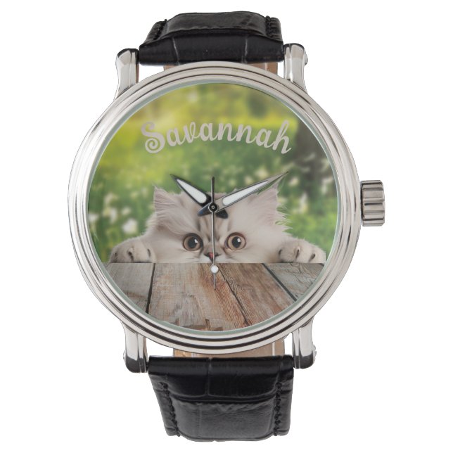 Schattigee Perzische Peeking Cat Horloge (Voorkant)