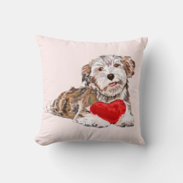 Schattigee Pet Dog met Heart Gift Sierkussen (Voorkant)
