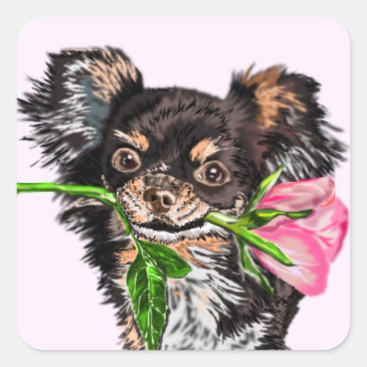 Schattigee Pet Dog met Roos Gift Stickers (Voorkant)