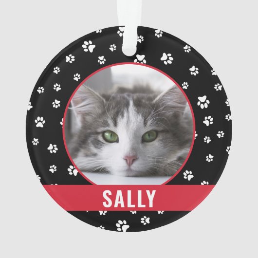 Schattigee Pet Paw Prints Rood Gepersonaliseerde K Ornament (achterkant)