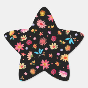 Schattigee Pettit bloemen op zwart Ster Sticker