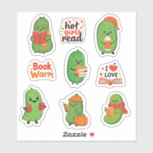 Schattigee Pickle Book Lover Stickers Funny Cozy H