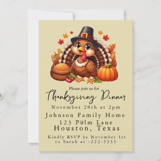 Schattigee Pilgrim Turkije Thanksgiving Diner Kaart (Voorkant)