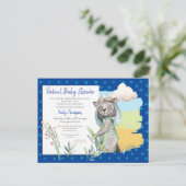 Schattigee piloot Wolf Polka Dot Blue Virtual Baby Uitnodiging Briefkaart (Staand voorkant)