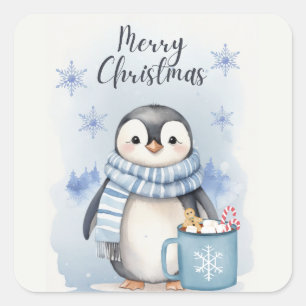 Schattigee pinguïn 3 vierkante sticker