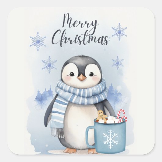 Schattigee pinguïn 3 vierkante sticker (Voorkant)