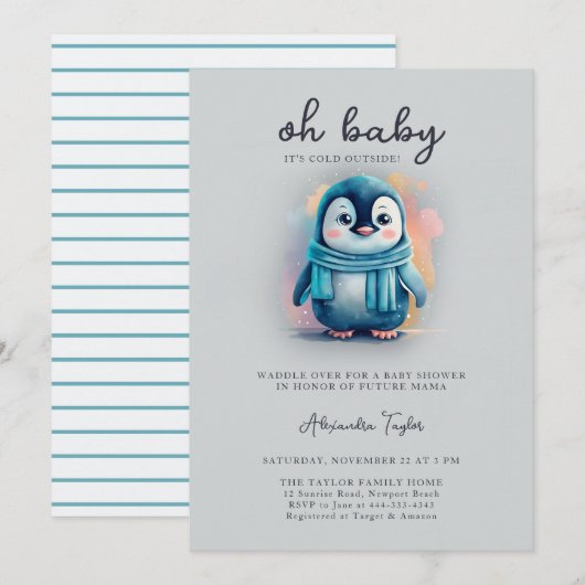 Schattigee Pinguïn Baby Koud Buiten Sweet Boy Show Kaart (Voorkant / Achterkant)