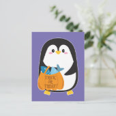 Schattigee pinguïn bij Halloween - Briefkaart (Staand voorkant)