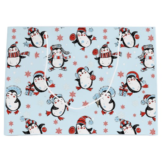 Schattigee Pinguïn Blue Christmas Groot Cadeauzakje (Voorkant)
