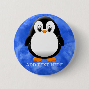 Schattigee Pinguïn Cartoon Custom Blue Waterverf Ronde Button 5,7 Cm