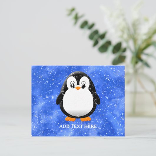 Schattigee Pinguïn Cartoon Custom Winter Blue Wate Briefkaart (Staand voorkant)