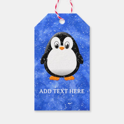 Schattigee Pinguïn Cartoon Custom Winter Blue Wate Cadeaulabel (Voorkant)