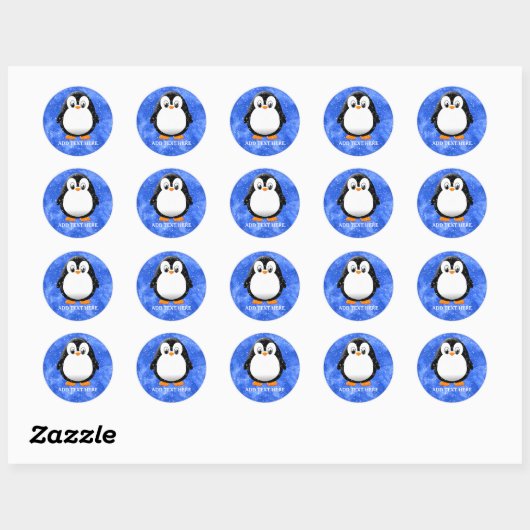 Schattigee Pinguïn Cartoon Custom Winter Blue Wate Ronde Sticker (Vel)