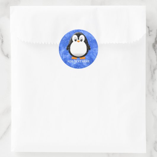 Schattigee Pinguïn Cartoon Custom Winter Blue Wate Ronde Sticker (Tas)