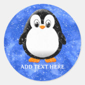 Schattigee Pinguïn Cartoon Custom Winter Blue Wate Ronde Sticker (Voorkant)