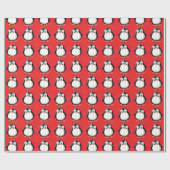 Schattigee Pinguïn Cartoon Custom Winter Red Cadeaupapier (Vlak)