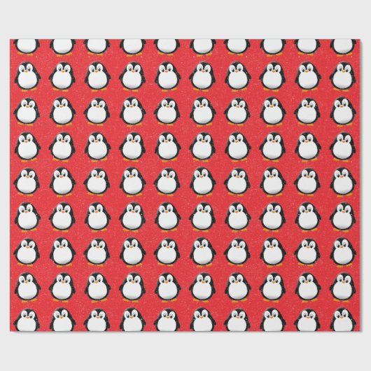 Schattigee Pinguïn Cartoon Custom Winter Red Cadeaupapier (Vlak)