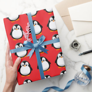 Schattigee Pinguïn Cartoon Custom Winter Red Cadeaupapier