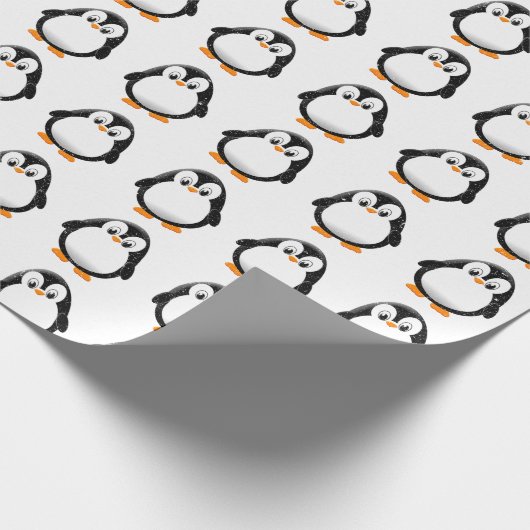 Schattigee Pinguïn Cartoon Custom Winter White Cadeaupapier (Hoek)