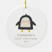 Schattigee Pinguïn Eenvoudig 1e Kerst Gepersonalis Keramisch Ornament (Achterkant)