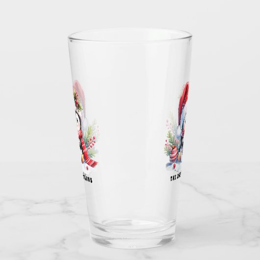 Schattigee Pinguïn en Sneeuwman Custom Family Kers Glas (Links)