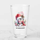 Schattigee Pinguïn en Sneeuwman Custom Family Kers Glas (Voorkant)