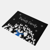 Schattigee pinguïn familie kerst gepersonaliseerd deurmat (Schuin)