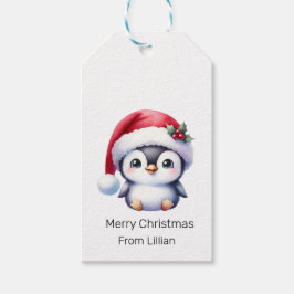 Schattigee Pinguïn gepersonaliseerde kerstcadeau L Cadeaulabel