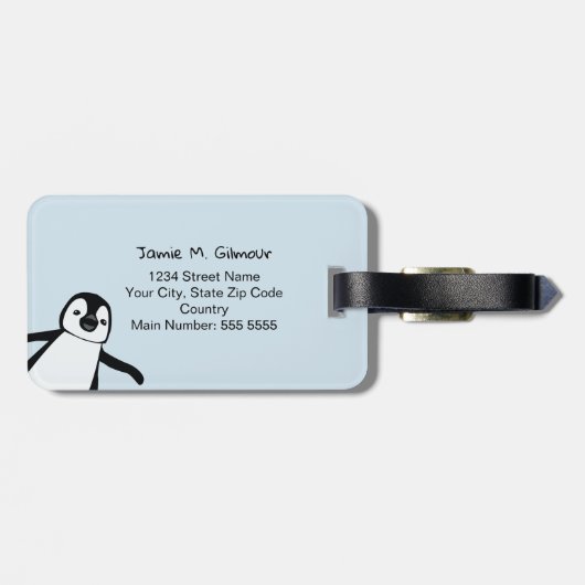 Schattigee pinguïn | Hier | gepersonaliseerd Bagagelabel (Achterkant horizontaal)