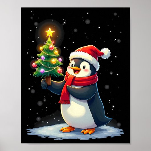Schattigee Pinguïn Kerstboom Pajama Meisjes Jongen Poster (Voorkant)