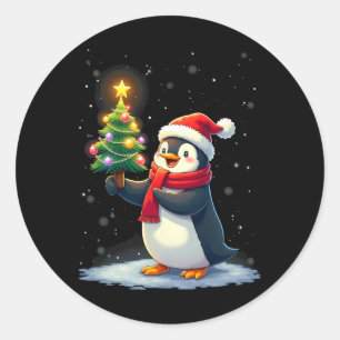 Schattigee Pinguïn Kerstboom Pajama Meisjes Jongen Ronde Sticker