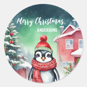 Schattigee pinguïn Kerstman Kerstfeest sneeuwfeest Ronde Sticker
