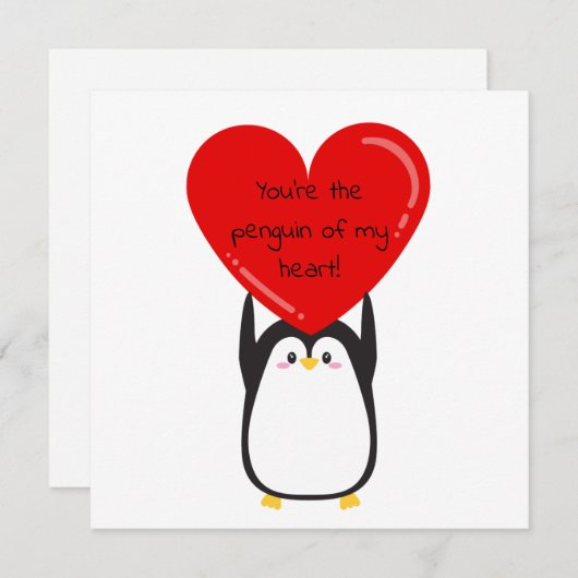 Schattigee pinguïn met een groot rood hart - vierk feestdagenkaart (Voorkant / Achterkant)
